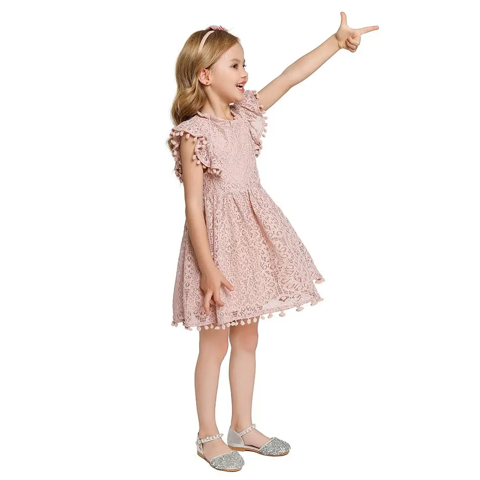 MUABABY Letné Dievča Šaty Deti bez Rukávov Čipky Ležérne Oblečenie Dievčatko Elegantné Volániky Princess Party Šaty pre 2-8 Rokov