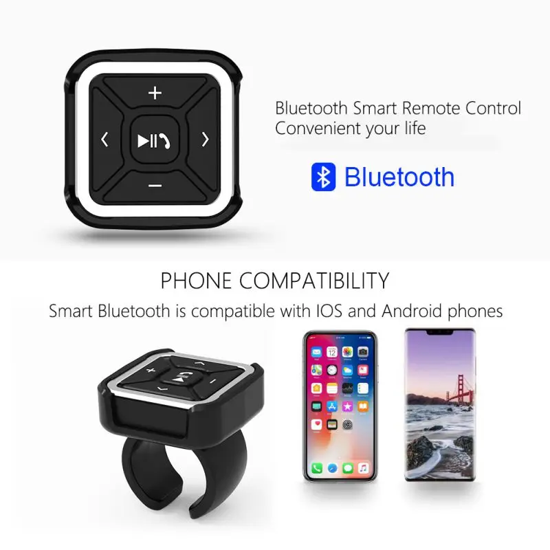 Multi-funkcia Bluetooth Remote Controler Prenosné Dual-channel Ovládanie Mobilného Telefónu Na Volante Vozidla Bicyklov na Elektrický pohon