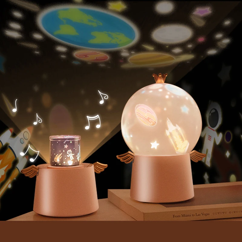 Music Box Hviezdne Nebo Projektor Nočné Svetlo LED Lampa Spoplatnené 360 Stupňov Otočiť Vesmíru Farebné Blikajúce Hviezdy Deti Baby Darček