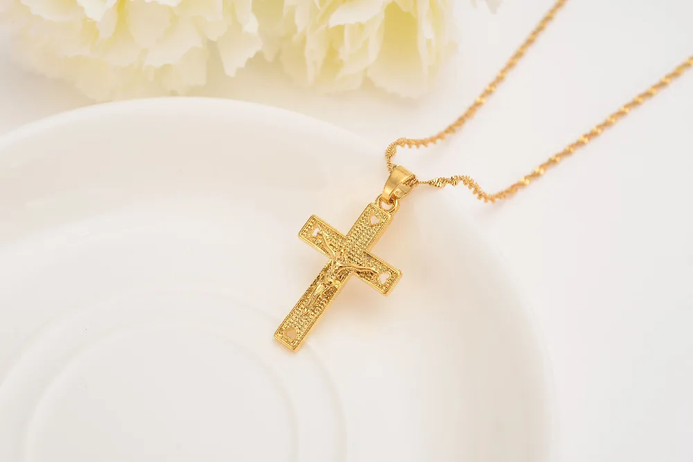 Muži 24 k Solid Gold GF Kríž Náhrdelníky Veľkoobchod Kríž Prívesok Ženy Šperky, Módne Ježiš Dekorácie Šaty
