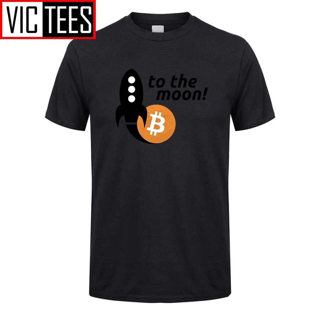 Muži Tričko Bitcoin Na Mesiac Mládež Crewneck Tshirs Hot Bavlna Predaj Mužov Tlač Na Čaj Košele