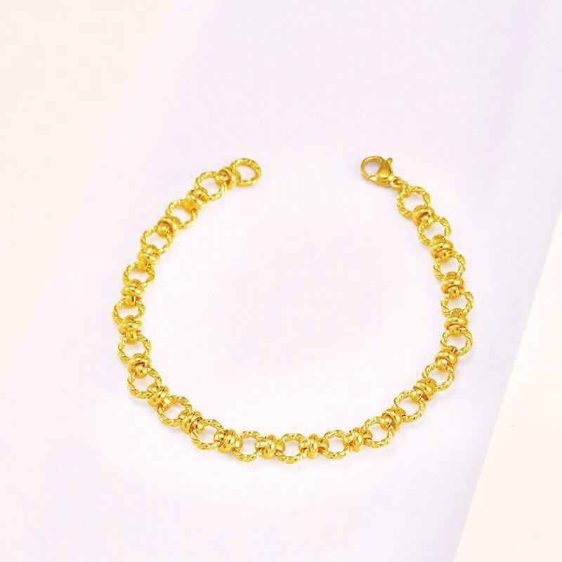 MxGxFam ( 18 cm x 6 mm) O Prepojenie štýl Náramok Pre Ženy, Mužov, 24 K Čistého Zlata Farba Módne Šperky