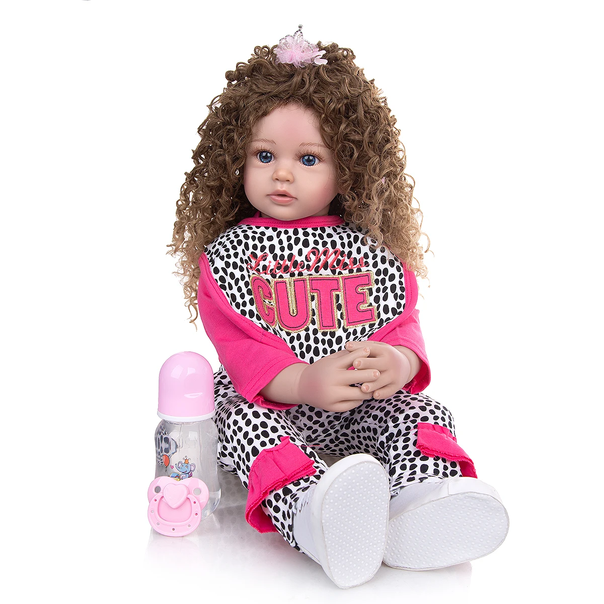 Mäkké Silikónové Reborn Baby Doll 60 cm Realisticky bebe dievča batoľa Menina Dlhé kučeravé parochňu Deti Playmate Látkové Telo darček k Narodeninám