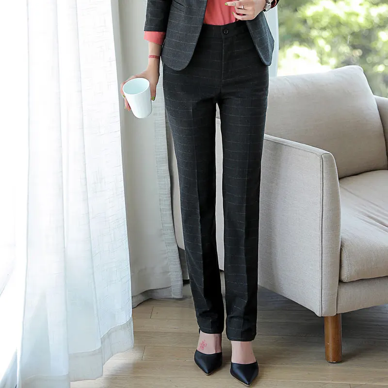 Móda Jar Ženy Kockované Nohavice Plus Veľkosť Nový Office Dámske Jednofarebné Slim Polovice Pás Nohavice Tmavo Modré, Čierne Červené Víno