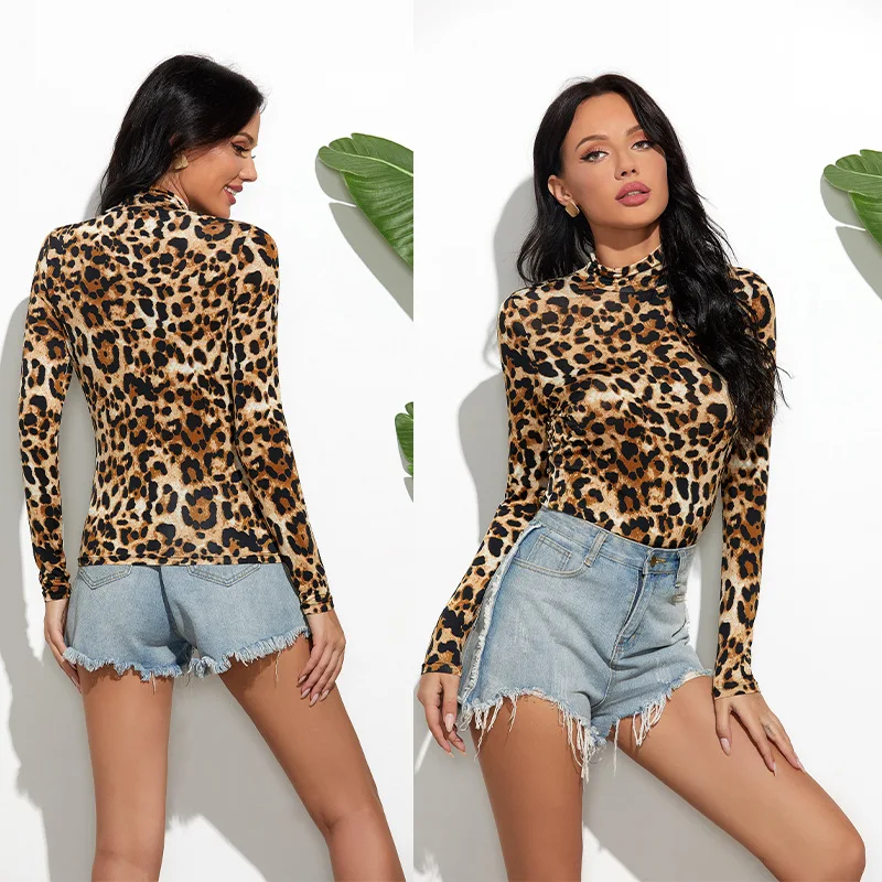 Móda Jeseň Ženy T-Shirt Bežné Dámy Vintage Leopard Tlač Topy S Dlhým Rukávom Sexy Tričko Slim Streetwear 2020 Top Pre Ženy