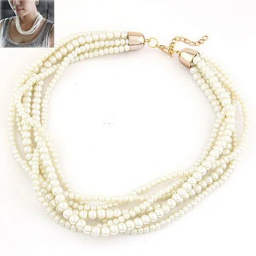 Móda Multi vrstvy Napodobňované Pearl Golier Náhrdelníky Vyhlásenie Choker Collier Perlas Šperky pre ženy, Bižutériou