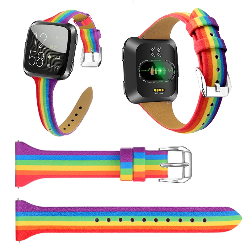 Móda Rainbow Kožený Remienok Pre Fitbit Naopak/Naopak 2/Versa Lite Farebné Nahradenie Potítka Nastaviteľné Športové Hodinky Remienok