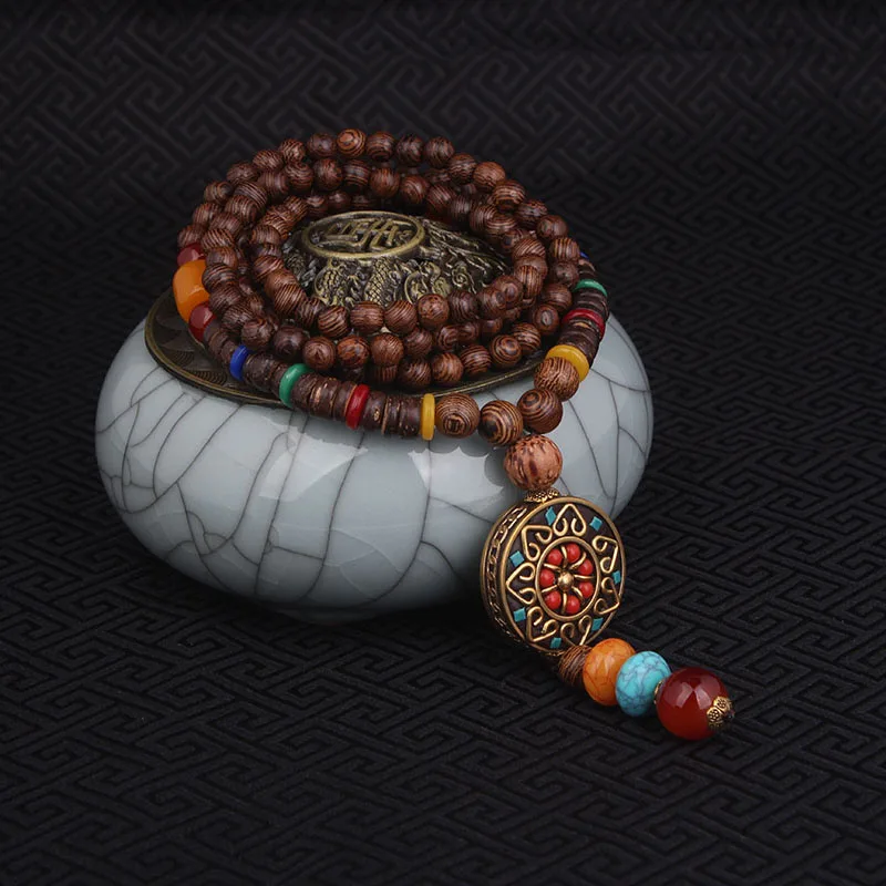 Móda vyhnúť etnických náhrdelník,kvet náboženské ročníka, kruhový tanier Nepál šperky,ručne vyrábané sanwood bodhi vintage náhrdelník