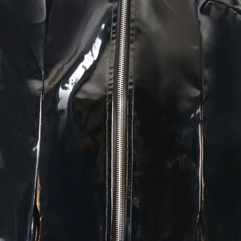 Móda Ženy Black Gotické Šaty na Zips, Predné Šaty 2016 módne dlhý rukáv pvc šaty žien pvc šaty club plus veľkosť S-XXL