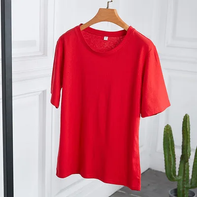 Módne dámske kolo krku bavlna-krátke rukávy T-shirt módne slim jednofarebné tričko