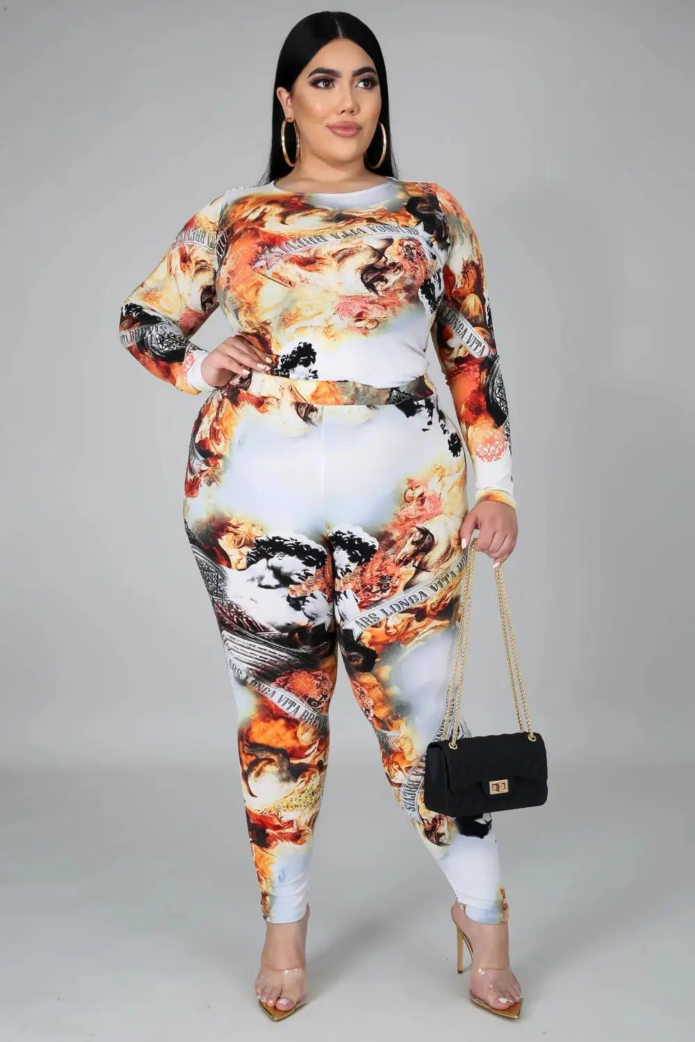 Módny Vzor Vytlačené Ženy Dlhé Nohavice, Súpravy 2020 Dva Kusy Plus Veľkosť Dlhé Rukávy Oblečenia Cluibwear Strany Jeseň Vyhovuje