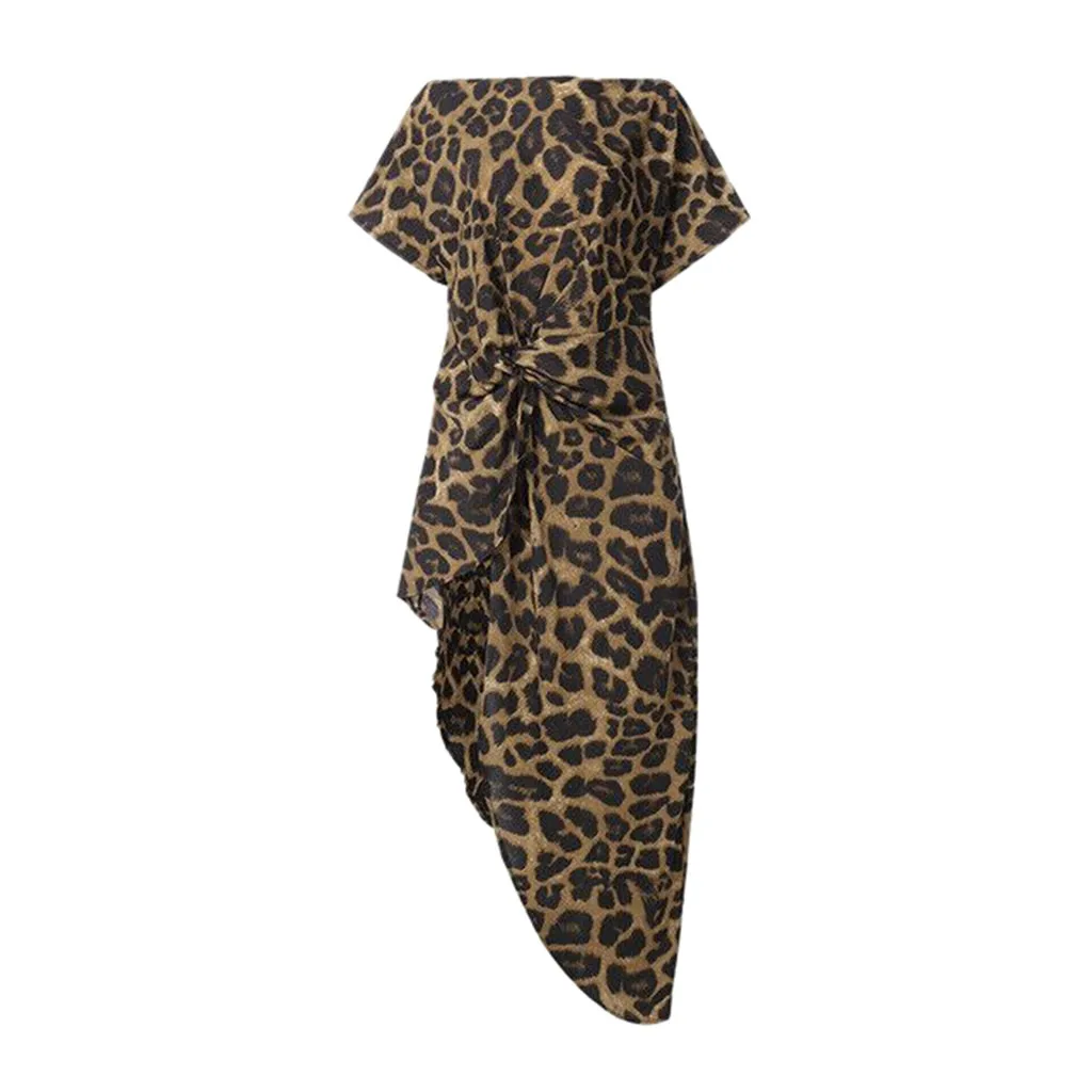 Módy Blúzky, Ženy Leopard Asymetrické Blúzka Skladaný Krátke Rukáv Tričko Swallowtail Topy рубашка женская топ