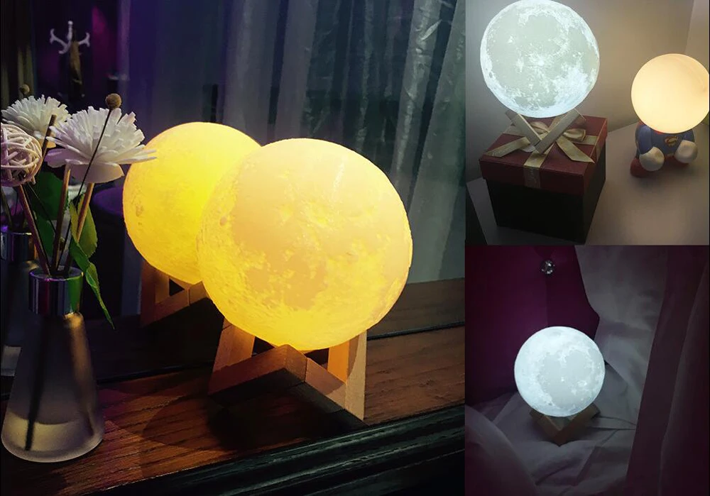 Nabíjateľné LED Nočné Svetlo 3D Tlač Mesiac Lampa multicolor Zmeniť Dotykový Spínač, Spálne, Knižnice Nočné Svetlo Domova svetlo