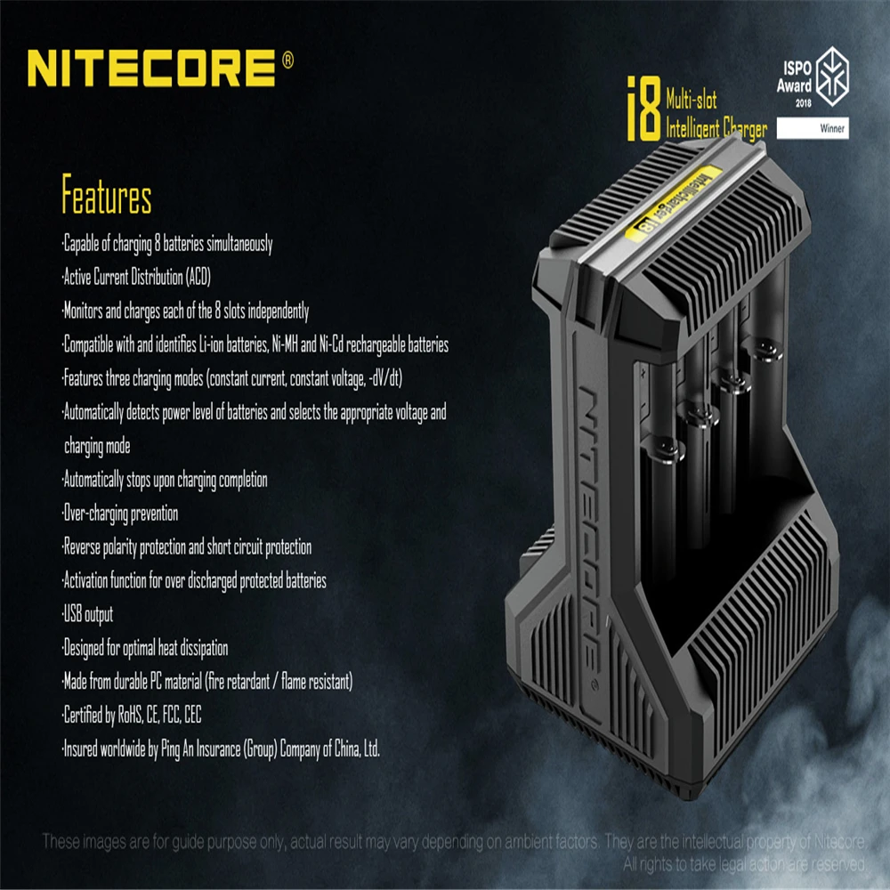 Nabíjačka batérií Nitecore i8 Inteligentné Nabíjačky 8 Slotov Celkový 4A Výstup Inteligentné Nabíjačky pre IMR18650 16340 10440 AA AAA 14500