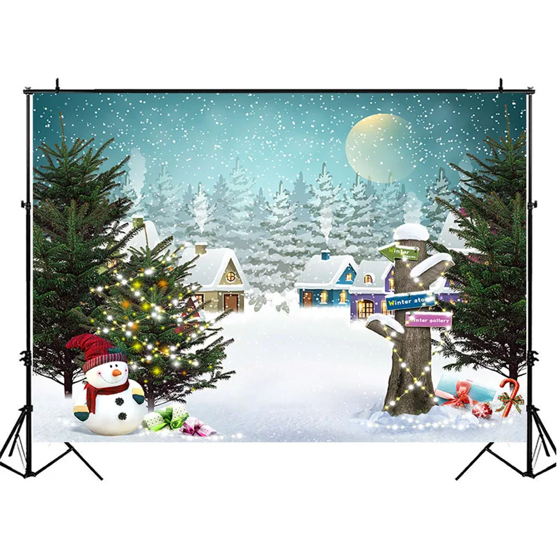 NeoBack Vianočné Snehuliak Pozadie Drevený Dom Snowflake Fairy Foto Pozadie Jungle Vianočný Stromček Fotografie Pozadia