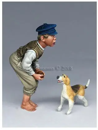 Nevyfarbené Auta 1/35 malý Chlapec a pes obrázok Historické Živice kit miniatúrny model