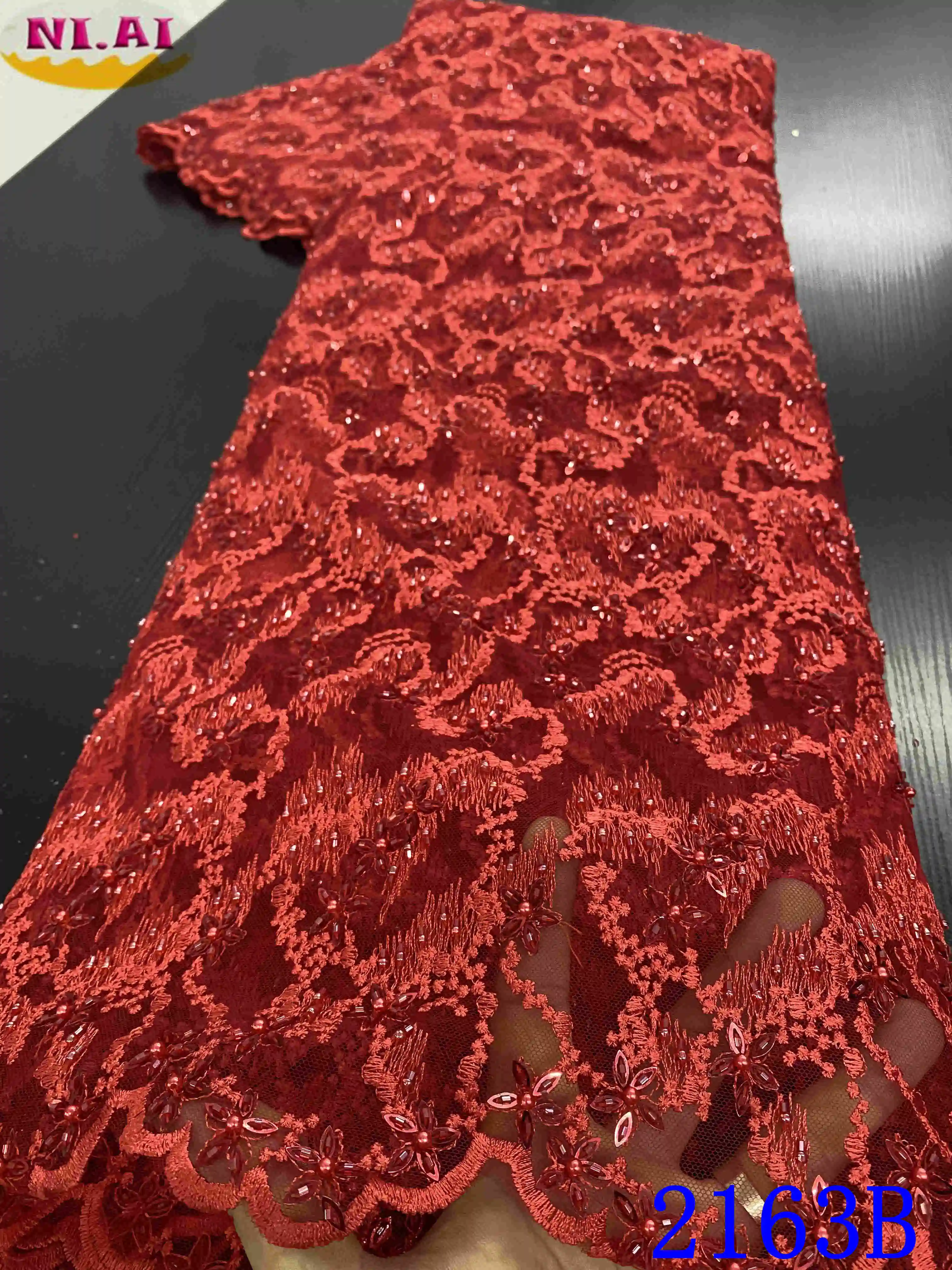 NIAI Červená Najnovšie Afriky Korálkové Čipky Textílie 2020 Vysoko Kvalitné Ručné Čipky Nigérijský Čistý Čipky Tkaniny Pre Svadobné Šaty XY2163B-1