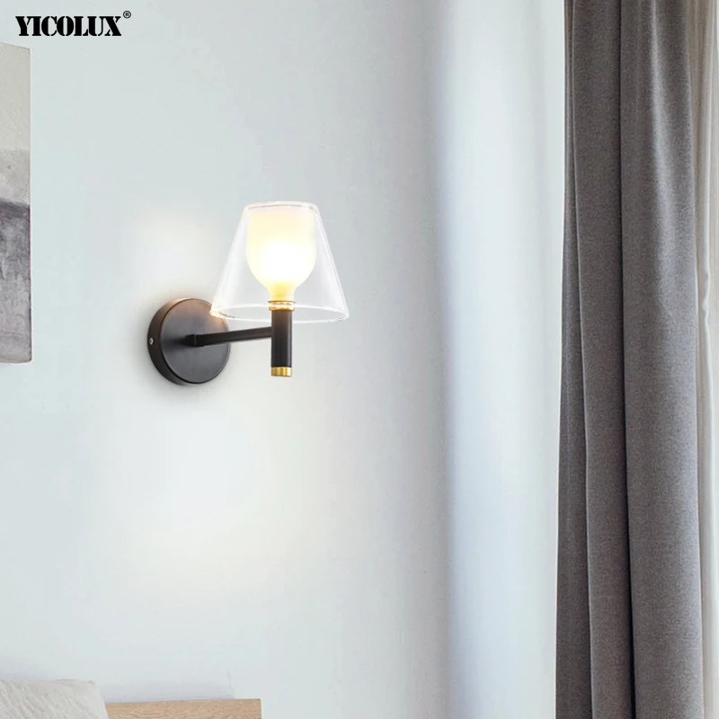 Nordic Nové Moderné LED Nástenné Svietidlá Domov Osvetlenie v Obývacej Izbe, Nočné Spálňa Uličkou Chodby, Žehlička Maľované Sklenené Tienidlo Svetlo
