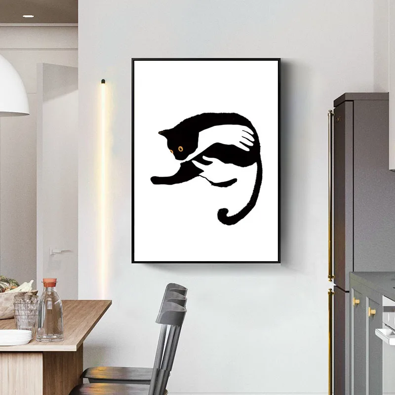 Nordic Plagáty a Vytlačí Čiernej a Bielej Mačky Wall Art Decoration Obrázok Plátno na Maľovanie Obývacia Izba Domova Mačka Milenca Darček