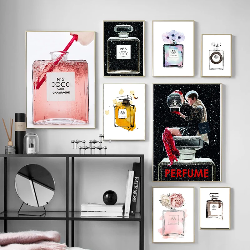 Nordic Plátno Na Maľovanie Parfum Fľašu Ružová Pivónia Plagát Vytlačí Citácie Wall Art Obrázky Pre Spálne, Obývacia Izba Domáce Dekorácie