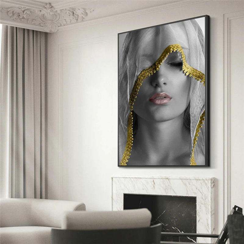 Nordic Štýl Zlaté make-up Ženy Cavans Maľovanie Škandinávskych Plagáty Vytlačí Wall Art Obrázok pre Obývacia Izba Domova Cuadros