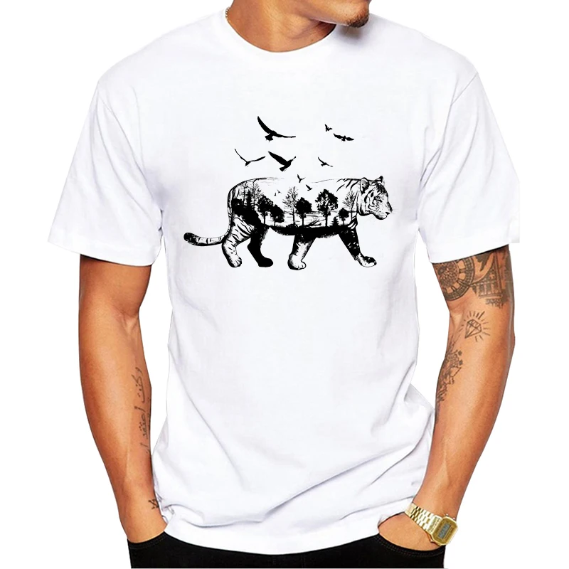 Nové 2019 muži móda tlačené krátke rukáv Zvieratá a lesy dizajn t-shirt Harajuku funny t-shirts Lumbálna O-krku pohode topy