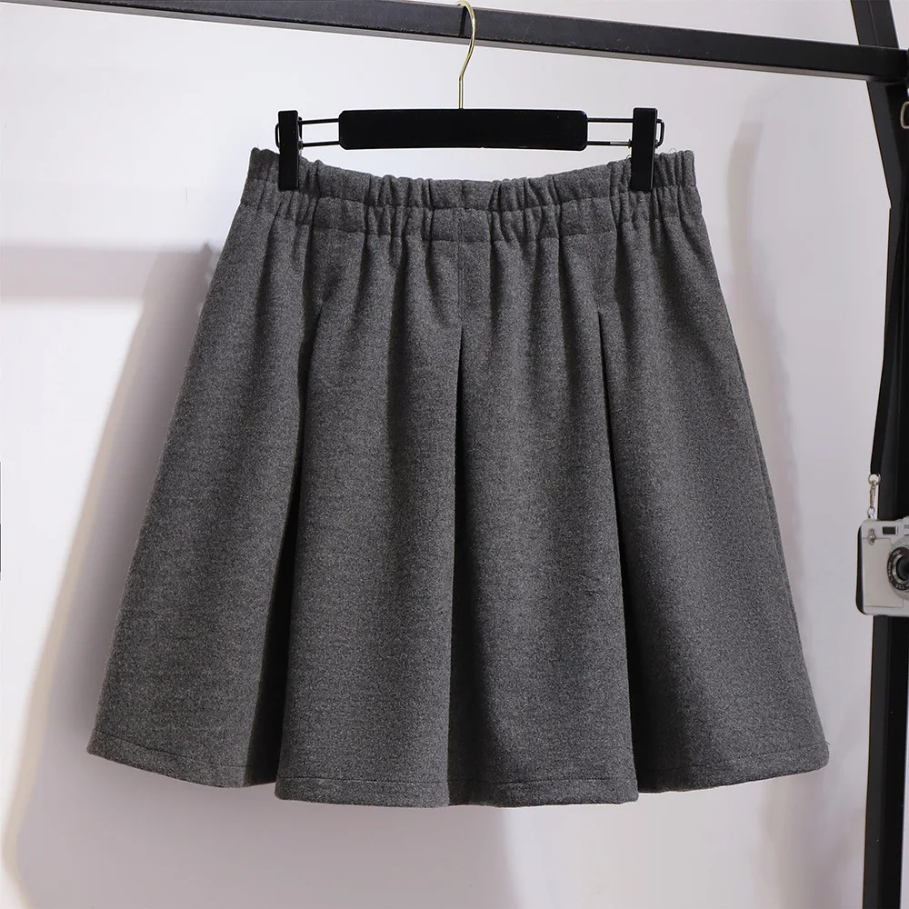 Nové jesenné zimné plus veľkosť mini sukne pre ženy, veľké príležitostné voľné elastický pás skladaná sukňa čierna šedá 3XL 4XL 5XL 6XL 7XL