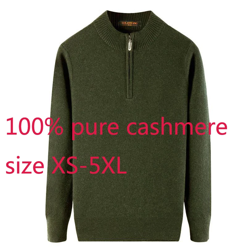 Nové Pure Cashmere Mužov Zips Polovicu Vysoký Golier Hrubší Sveter Bežné Počítač Pletené Sweatercoat Plus Veľkosť XS-2XL3XL4XL