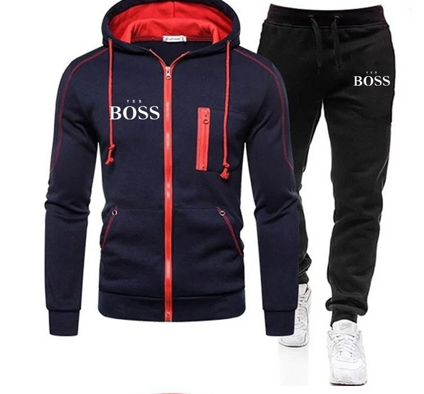 Nové Yes Boss pánske Oblek s Kapucňou + Nohavice Jogging Harajuku Športové Bežné Mužov/Ženy, Školenia Športové Tričko, Tepláková súprava Značky