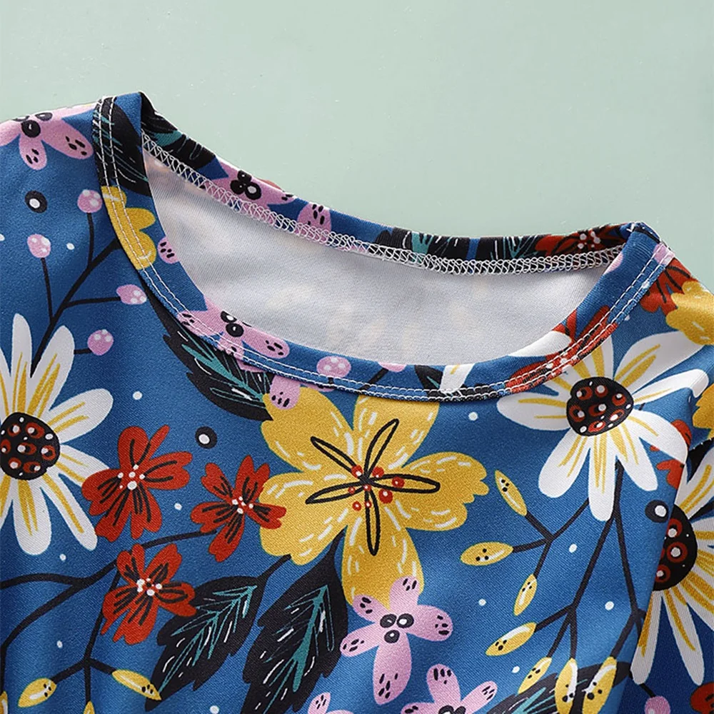 Nové Šaty pre Dievča Deti Deti Oblečenie Bavlnené Farebné Kvetinové Bežné Tlačené O-Krku Princess Dlhý Rukáv Šaty Dievčatá Šaty