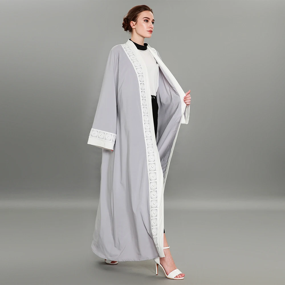 Nové šitie čipky módne Stredného východu rúcha Moslimských dlhým rukávom Dubaj hot cardigan šaty veľkosť 1575