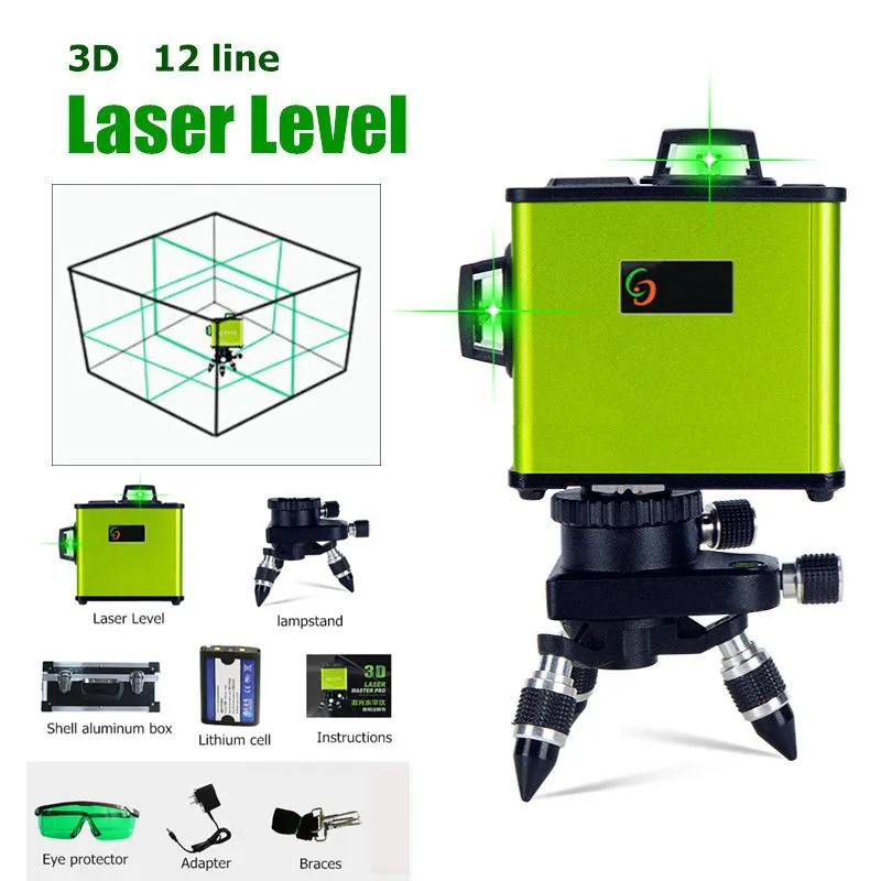 Nový 12 = 3D Laserové Úrovni Zelené Riadky Self-Vyrovnanie 360 Horizontálne Vertikálne Kríž s Vysokou Presnosťou Vonkajšie Výkonný Laserový Lúč