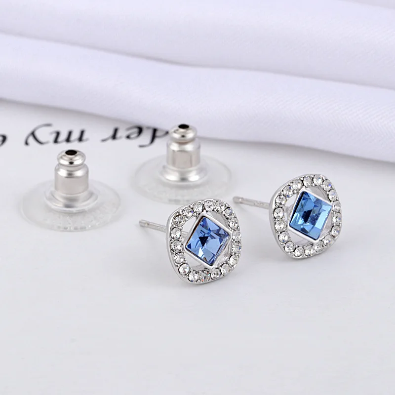 [Nový] kvalitné glamorous fashion square blue crystal dámske stud Náušnice