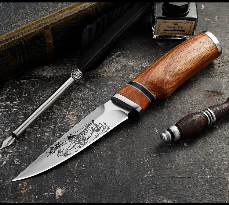 Nový lovecký nôž čistý ručné kované vonkajšie prežitie malých rovnou Drevenou rukoväťou, vysoká tvrdosť ostré nože
