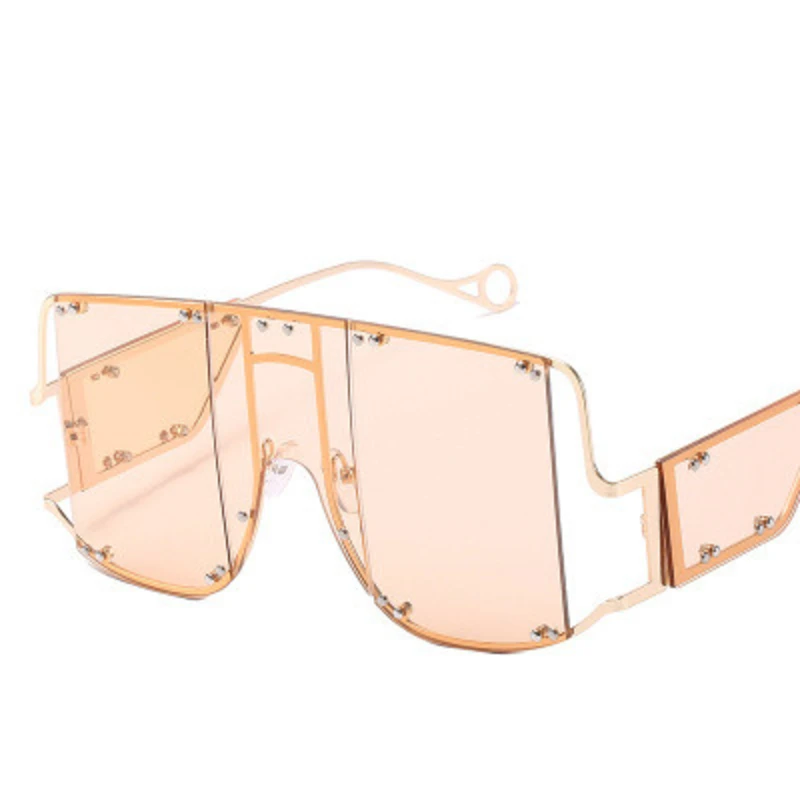 Nový punk nadrozmerné štvorcových jeden kus slnečné okuliare ženy 2020 luxusné značky retro kovové nity, veľké rámom slnečné okuliare ženské odtiene