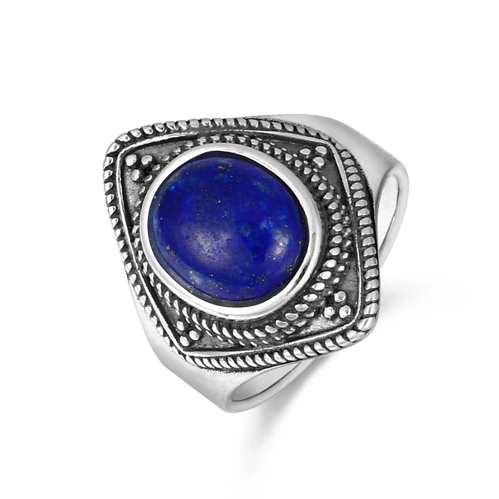 Nový záznam mužov a žien modely S925 šterlingov silverjewelry krúžok prírodné lapis lazuli 8X10 oválne vintage textúra krúžok darček whole