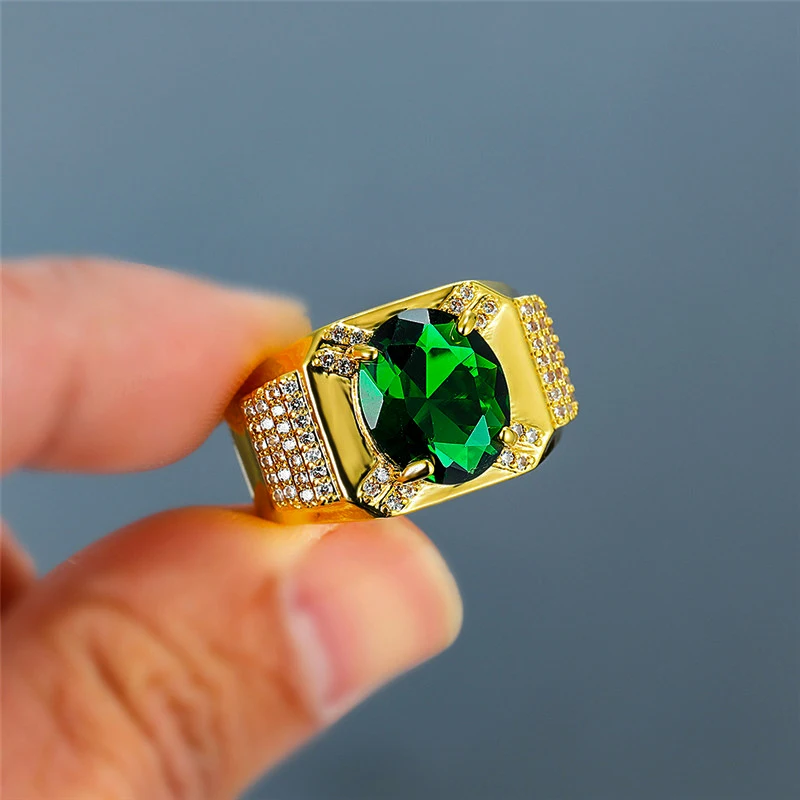 Nádherná Žena Muž Crystal Green Kamenný Kruh Luxusné Žlté Zlato 18KT Snubné Prstene, Veľké Oválne Zásnubné Prstene Pre Mužov, Ženy