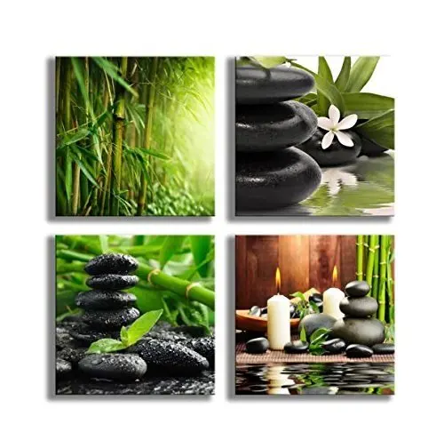 Obrazy Bamboo Green Obrázky s Zen Stone Sviečky, Kvet Tlač na Plátno na Stenu Umenie pre Domáce Dekorácie Kúpeľňa Obývacia Izba