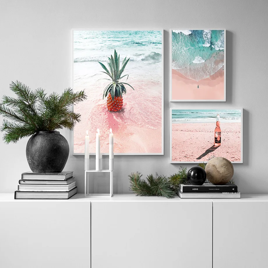 Ocean Beach Ananás Vlny Coconut Tree Nordic Plagáty A Tlačí Na Steny Umelecké Plátno Na Maľovanie Obrazov Na Stenu Pre Obývacia Izba Dekor