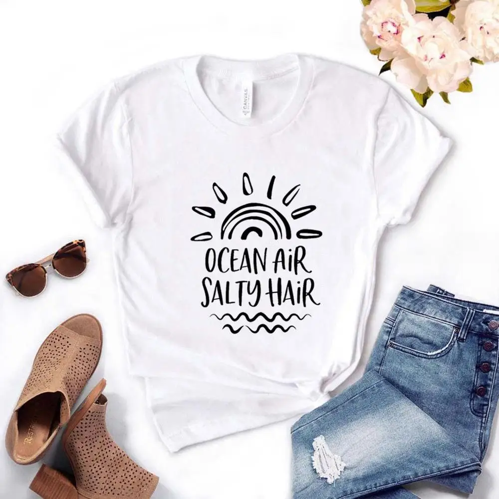 Oceánsky Vzduch a Slané Vlasy Tlač Ženy Tshirts Bavlna Bežné Vtipné Tričko Pre Pani Yong Dievča Top Tee 6 Farieb NA-1020