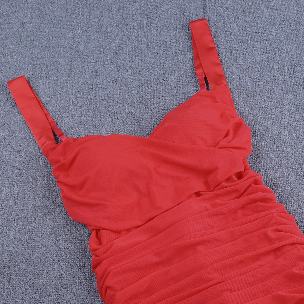 Ocstrade Lete Sexy Ruched, Priehľadnej Sieťoviny Bodycon Šaty 2020 Nový Príchod Ženy Midi Červená Nočný Klub, Večierok Šaty Bodycon