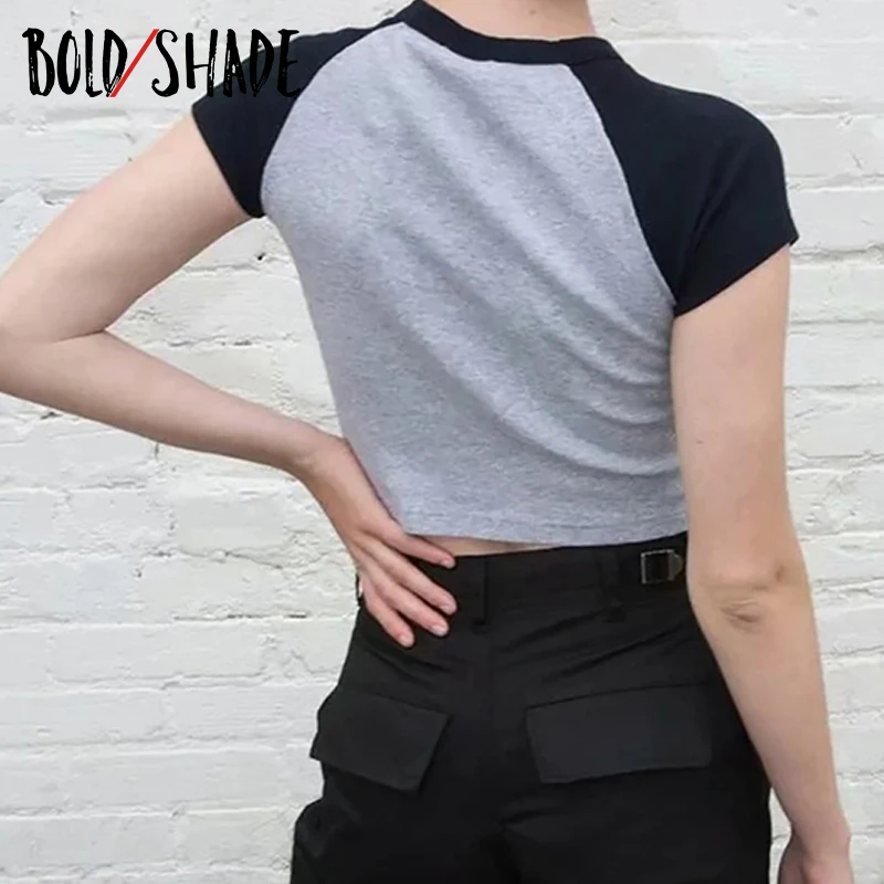 Odvážne Tieni Grunge Street Štýle Vintage Tees Colorblocking Pevné Plodín T-shirts Indie Ženy Korčuliarov Módne Tričko Slim Basic 2021
