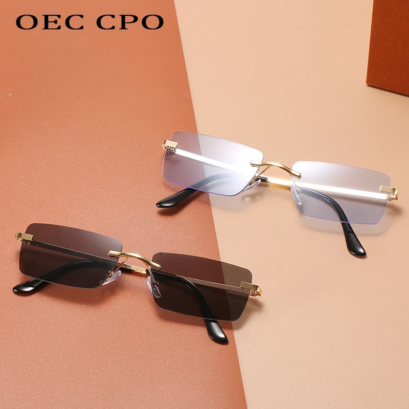 OEC CPO bez obrúčok Obdĺžnik slnečné Okuliare Ženy Móda Frameless Námestie Slnečné Okuliare Žena Trend Mužov Kovové Okuliare Outdoor oculos