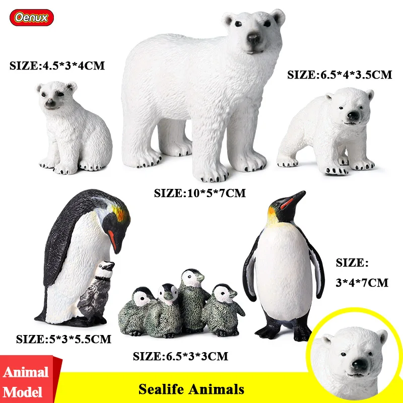 Oenux 6PCS Arctic Južný Pól Zvieratá Simulácia Penguins Polar Bear Family Akcia Údaje Model Figúrka PVC Krásne Dieťa Hračku