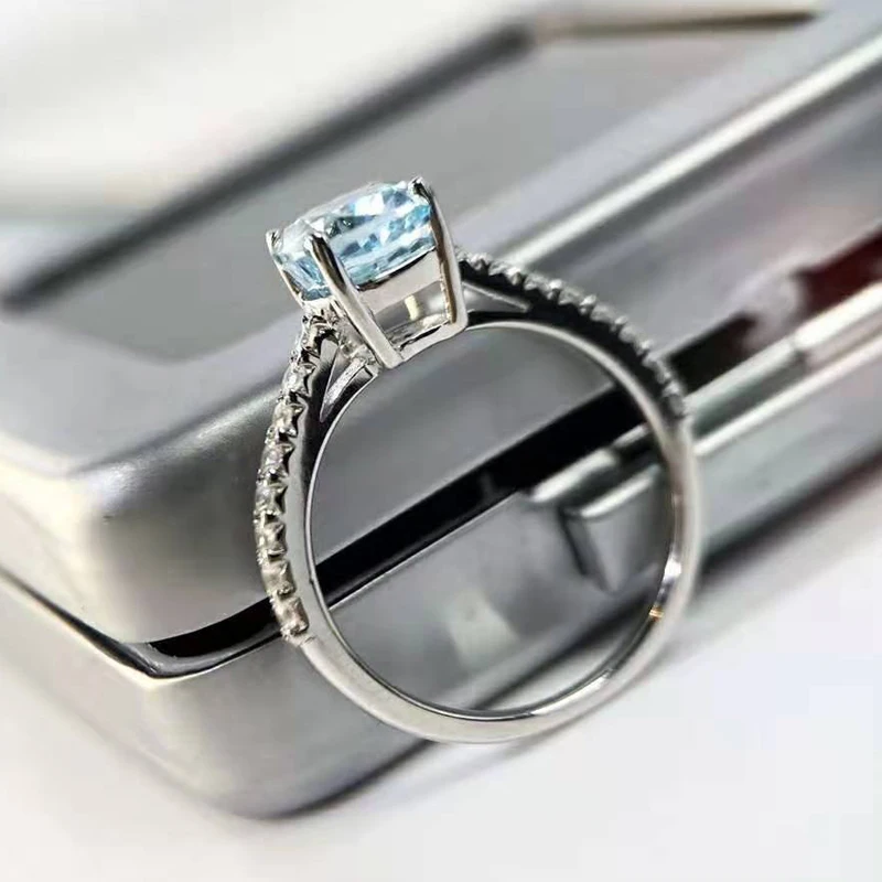 OEVAS 925 Sterling Silver Akvamarín Vysokým počtom atómov Uhlíka Diamant Svadobné Prstene Šumivé Zapojenie Svadobné Party Jemné Šperky Dary