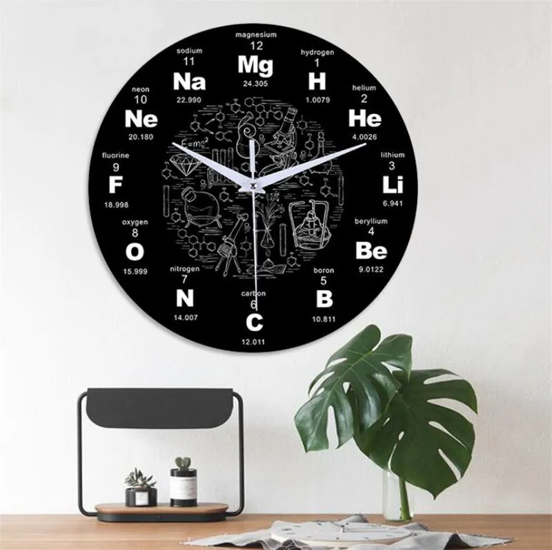Okrúhle nástenné závesné moderné chemický prvok, nástenné hodiny cyklus akryl veda chémia symbol hodiny darček pre chémiu teacherHom