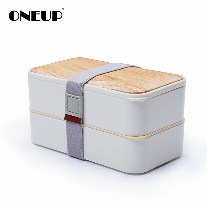 ONEUP Lunch box póry Dreva bento box s riadu, zdravé, ekologické Izolácie Prenosný kontajner skladovanie Potravín