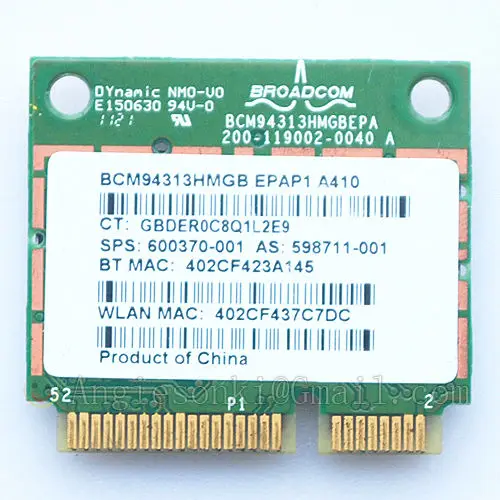 Originál Nové Karta WLAN BCM94313HMGB pre HP Pavilion dv7-6000 dv6-6000 802.11 n WiFi + Bluetooth 3.0 600370-001 Mini PCI-E karty