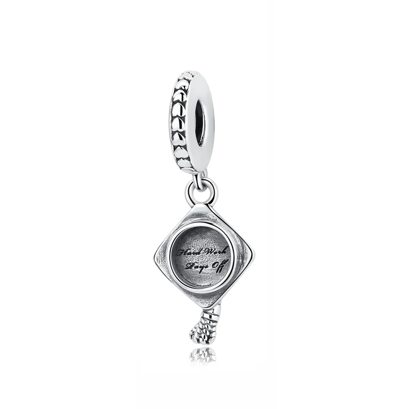 Originálne 925 Sterling Silver Kúzlo Perličiek Štúdia Prívesok Mortarboard Klobúk Charms Nosenie Náramkov DIY Ženy Šperky