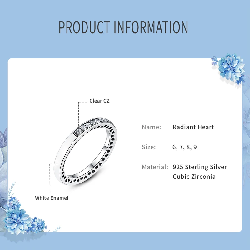 Originálne 925 Sterling Silver Ring Žiarivé Srdce Prst Stohovateľné Krúžky Crystal CZ Pre Ženy, Svadobné Zapojenie Darček Šperky